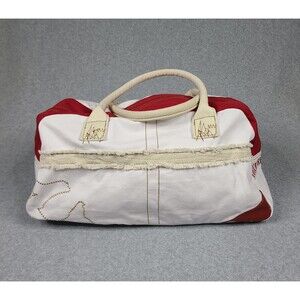 True Religion Red and White Canvas Overnight Bag Tote 16" Wmblem Logo